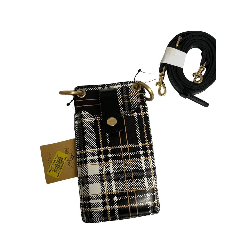 Patricia Nash Small Blk White Plaid Premium Leather Shoulder Wristlet NEW